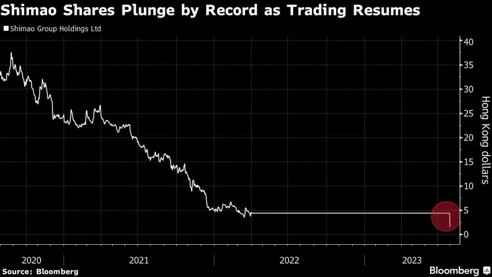 图：世茂集团两年内亏损68亿美元 来源：Bloomberg